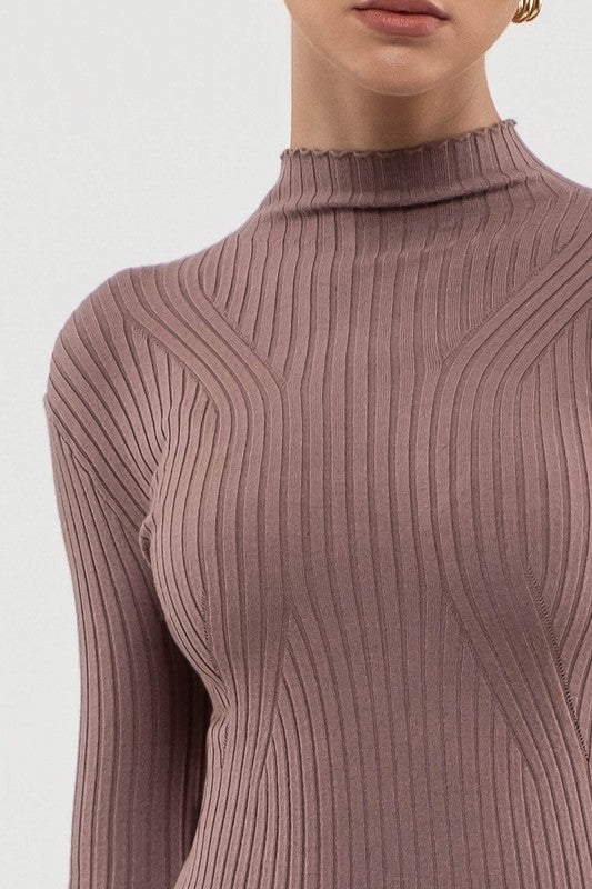 Valerie Ribbed Dress in Mauve Taupe