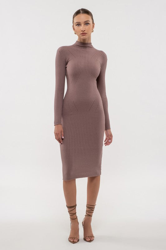 Valerie Ribbed Dress in Mauve Taupe