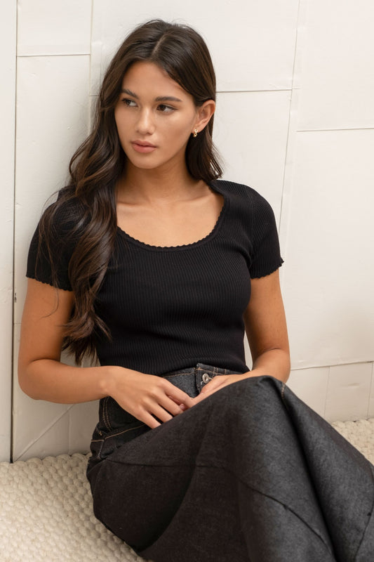 Ribbed Knit Top in Black