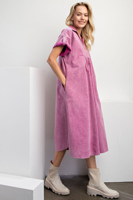 Mindy Mineral Wash Dress in Berry