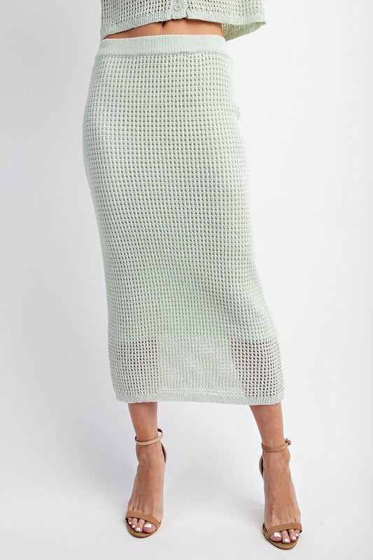 Ella Knit Midi Skirt in Mint