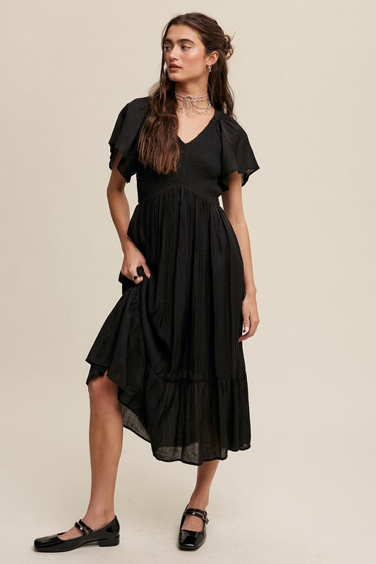 Sophie Smocked Bodice Dress in Black