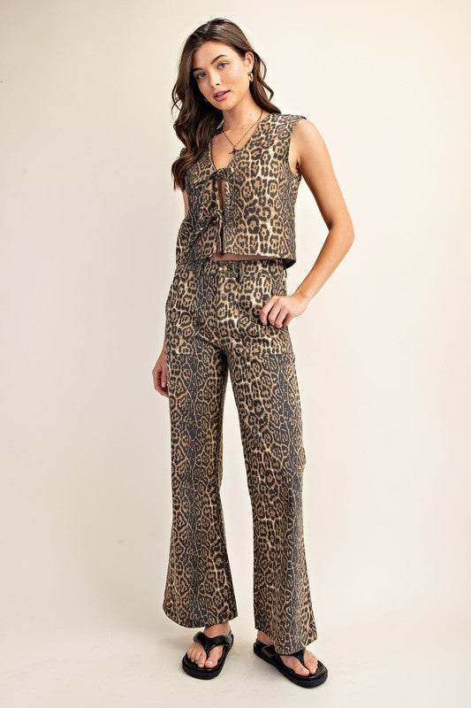 Layla Tie Vest in Leopard