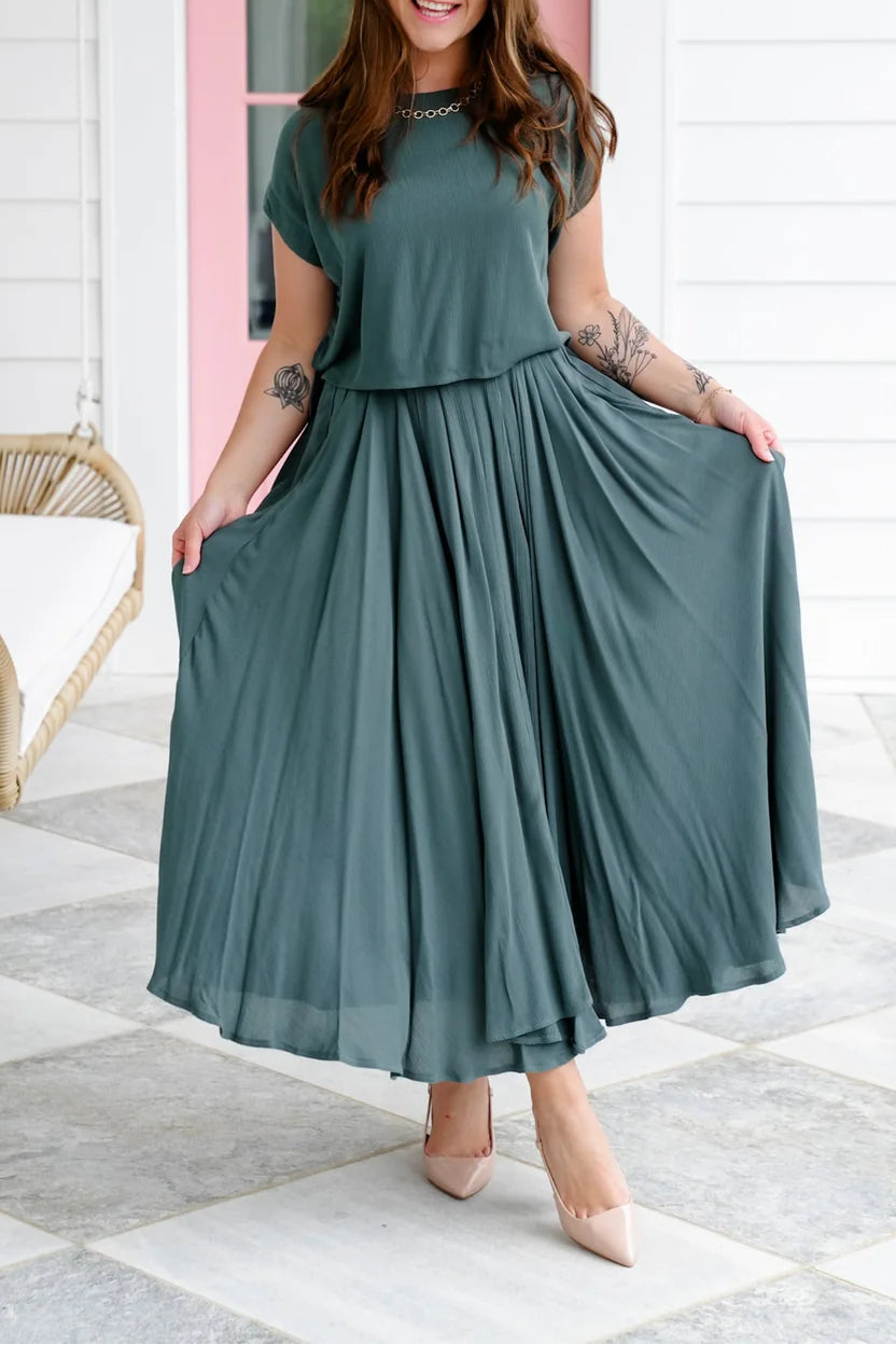 Gauze Crop and Skirt Set in Ash Jade