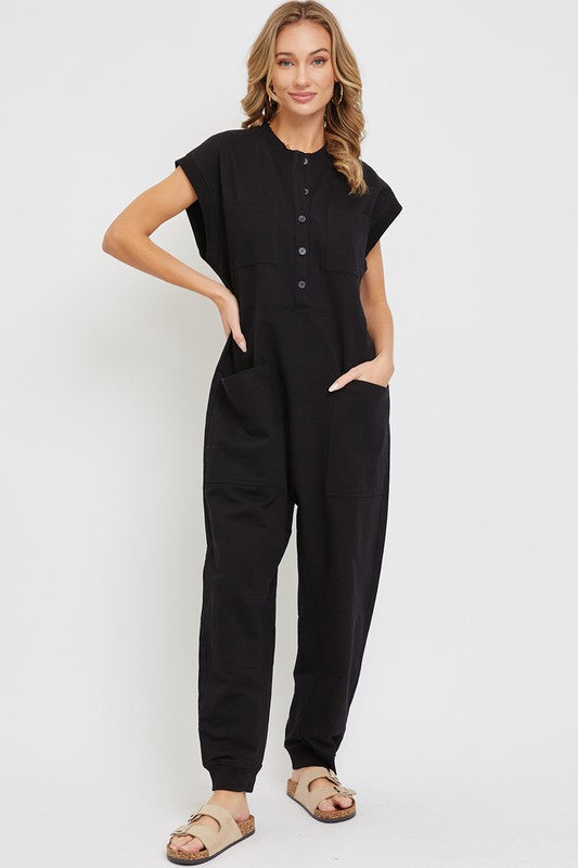 Harem Button Down Jumpsuit in Black