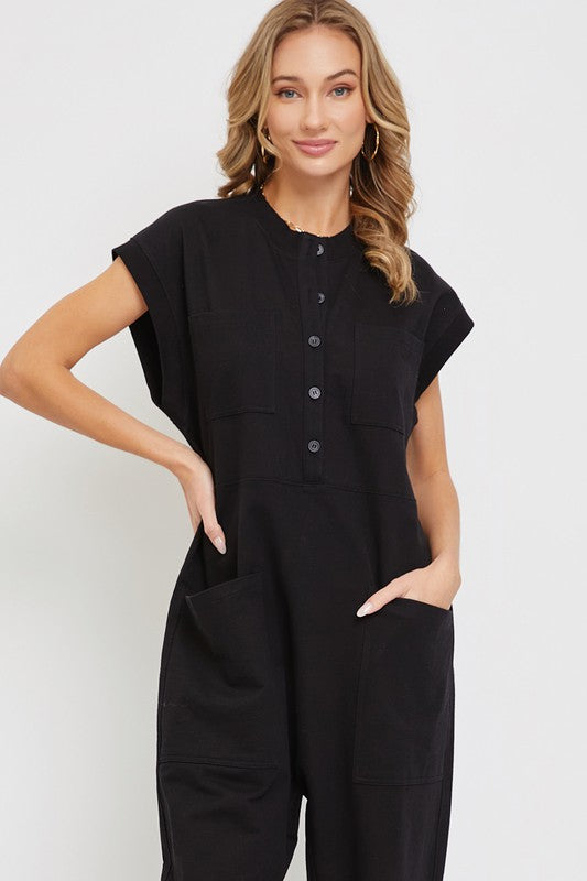 Harem Button Down Jumpsuit in Black