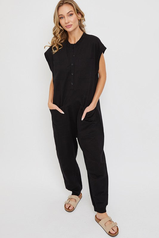 Harem Button Down Jumpsuit in Black