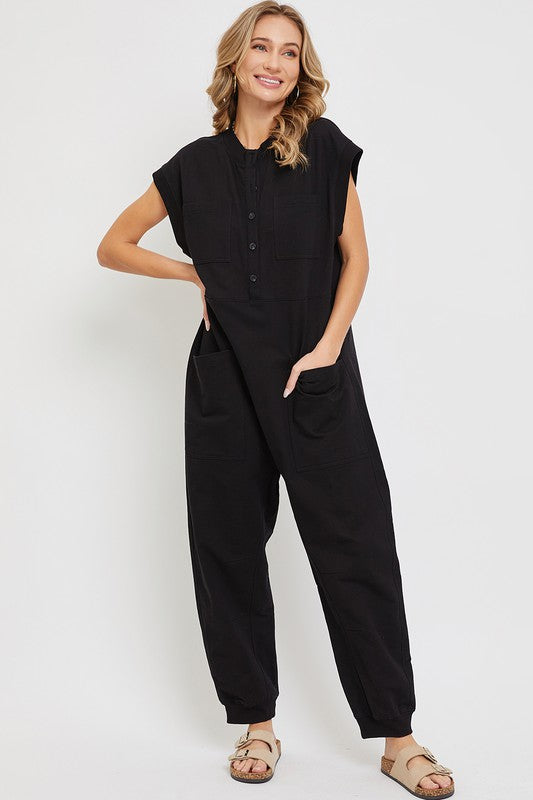 Harem Button Down Jumpsuit in Black