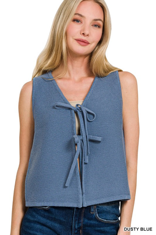 Kylie Knit Tie Vest in Dusty Blue