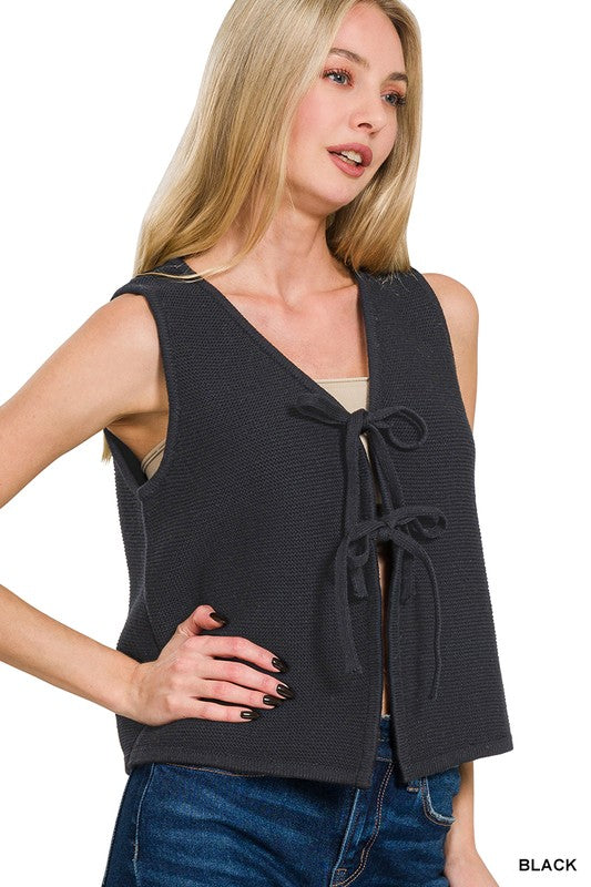 Kylie Knit Tie Vest in Black