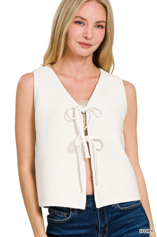 Kylie Knit Tie Vest in Ivory