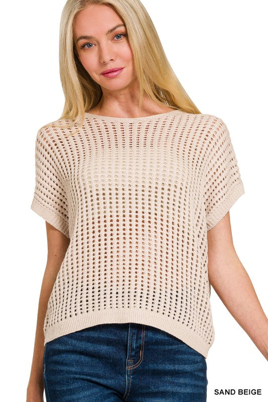 McKell Open Knit Top in Sand Beige