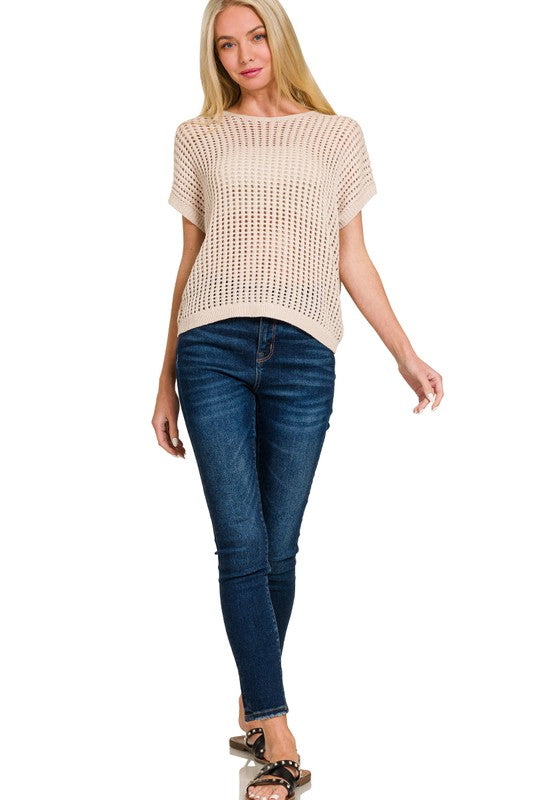 McKell Open Knit Top in Sand Beige