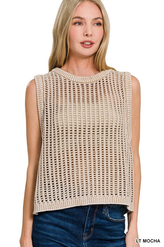 Kenzie Open Knit Sweater Vest in Light Mocha