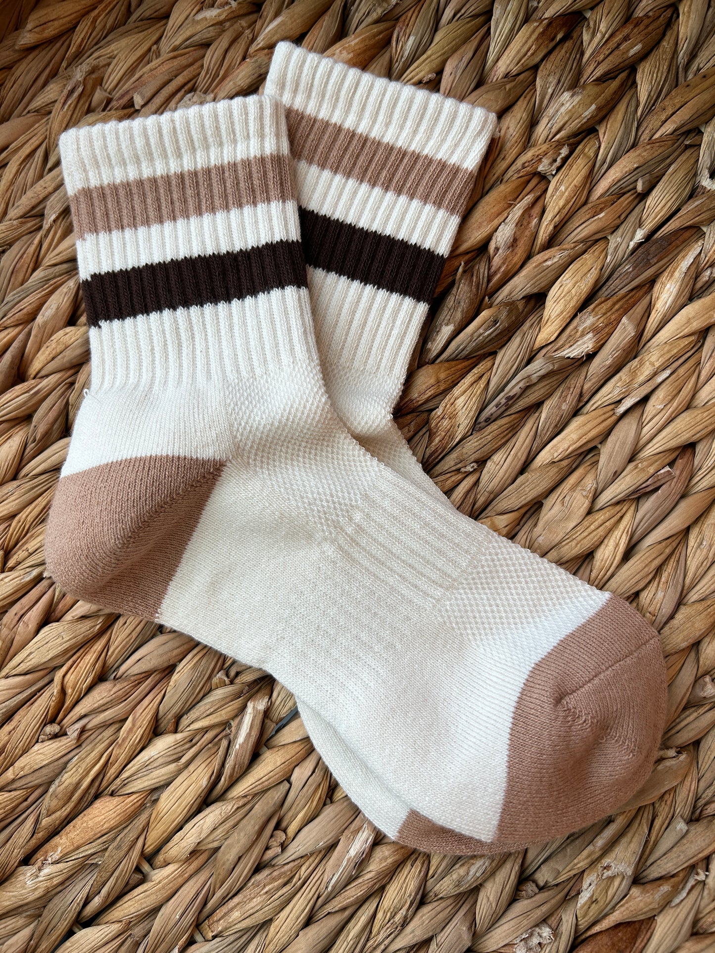 Ribbed Crew Socks in Pink, Blue and Cream