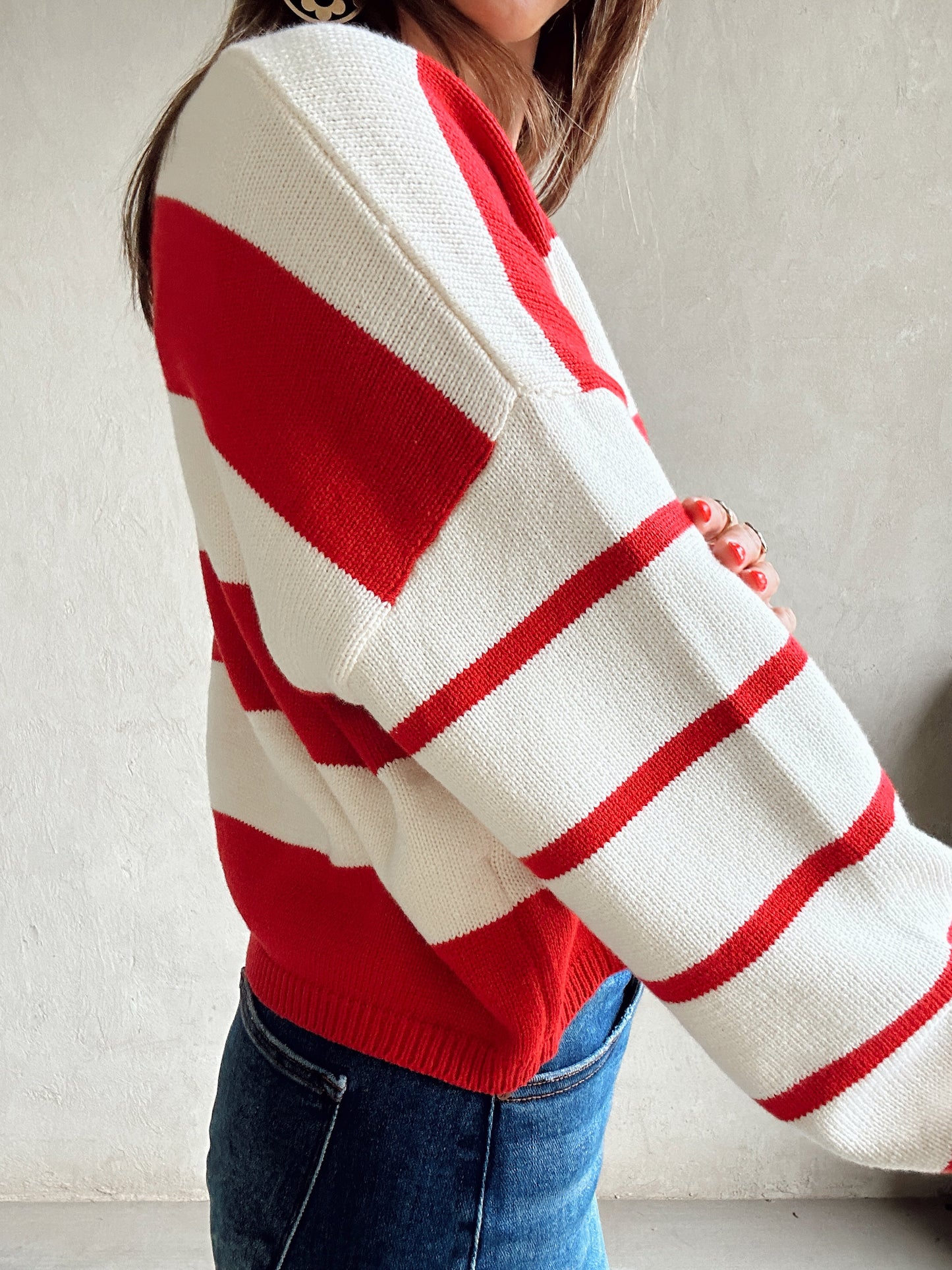 Raimie Sweater in Red & Ivory
