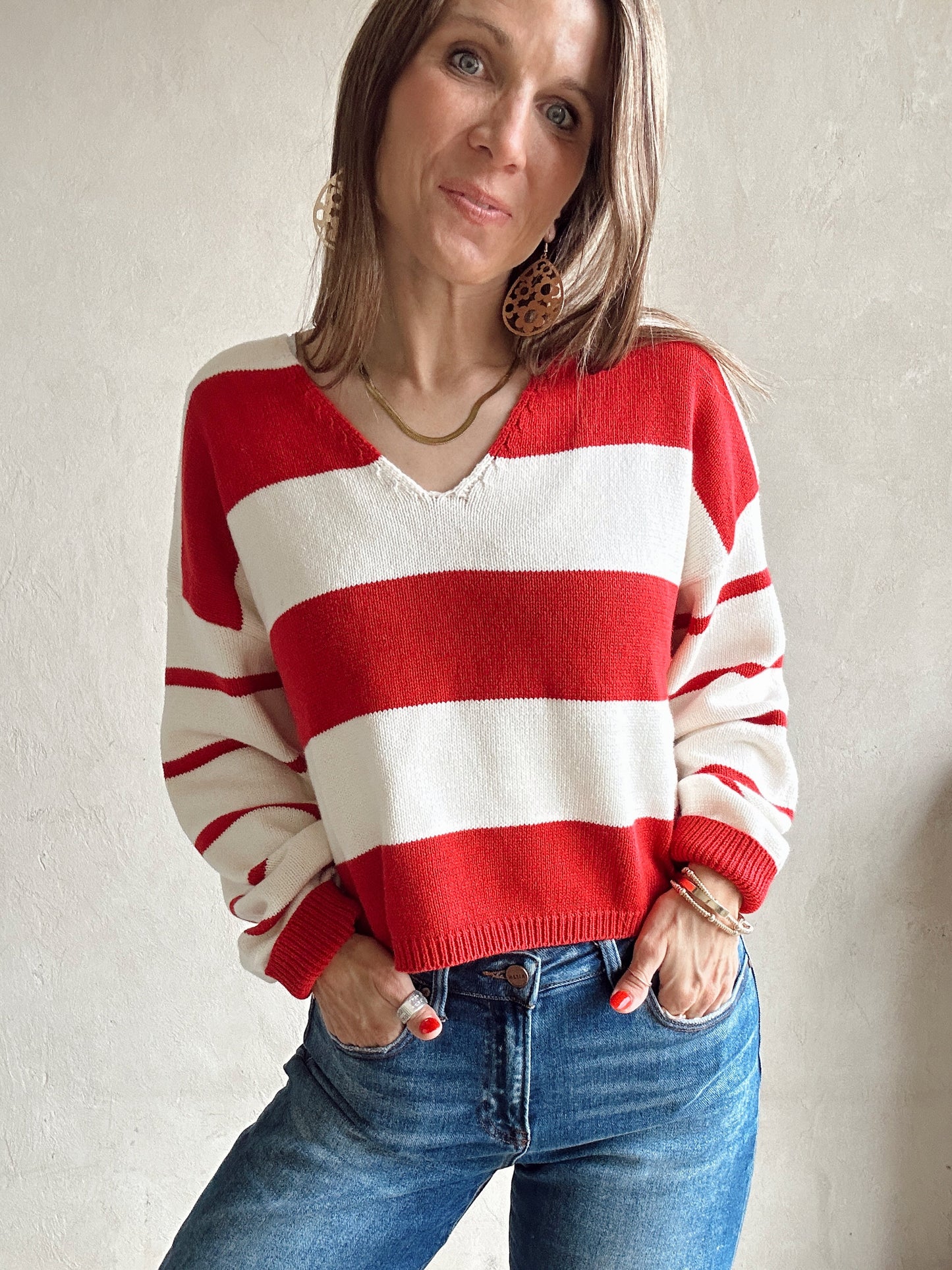 Raimie Sweater in Red & Ivory