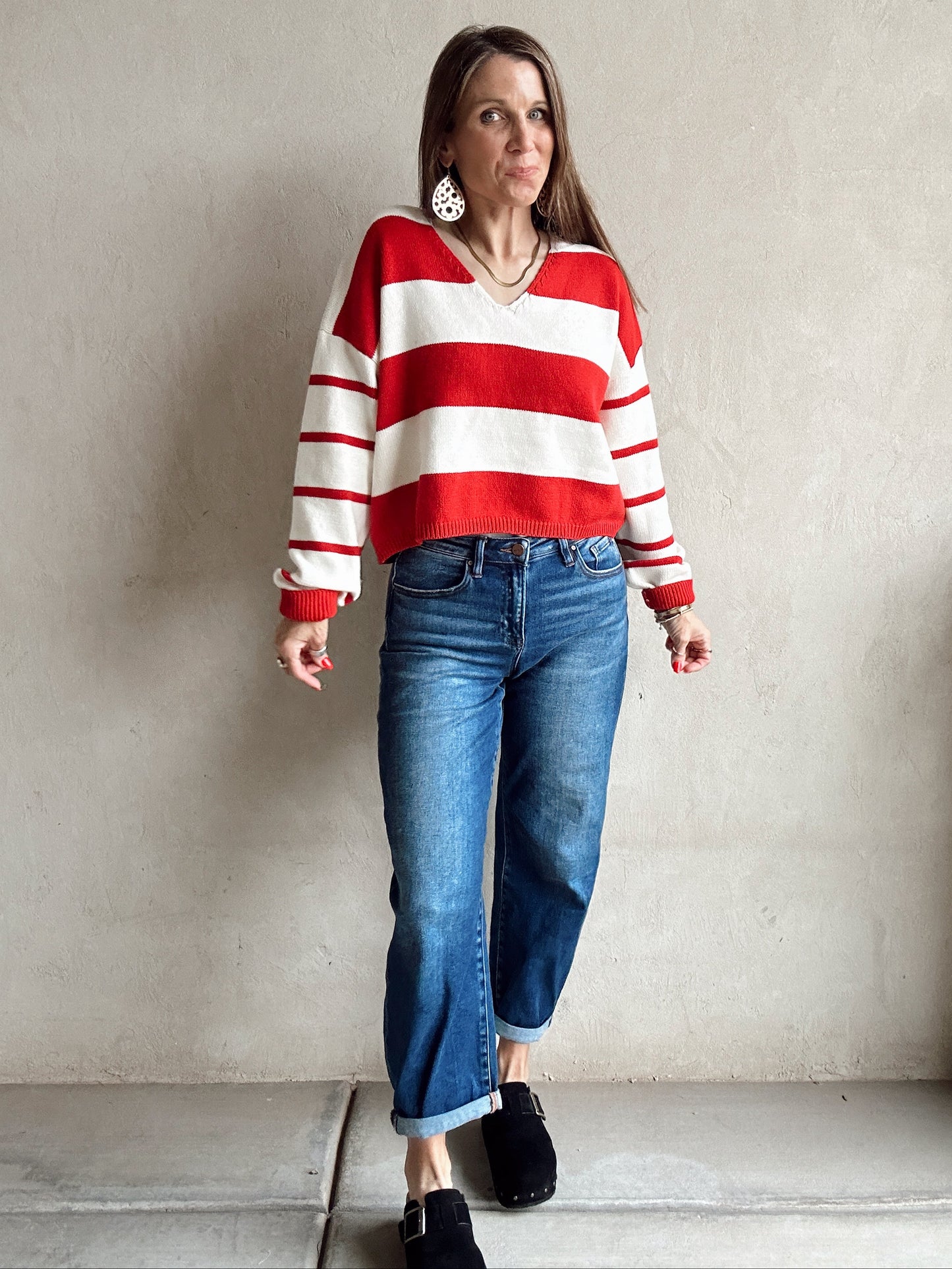 Raimie Sweater in Red & Ivory