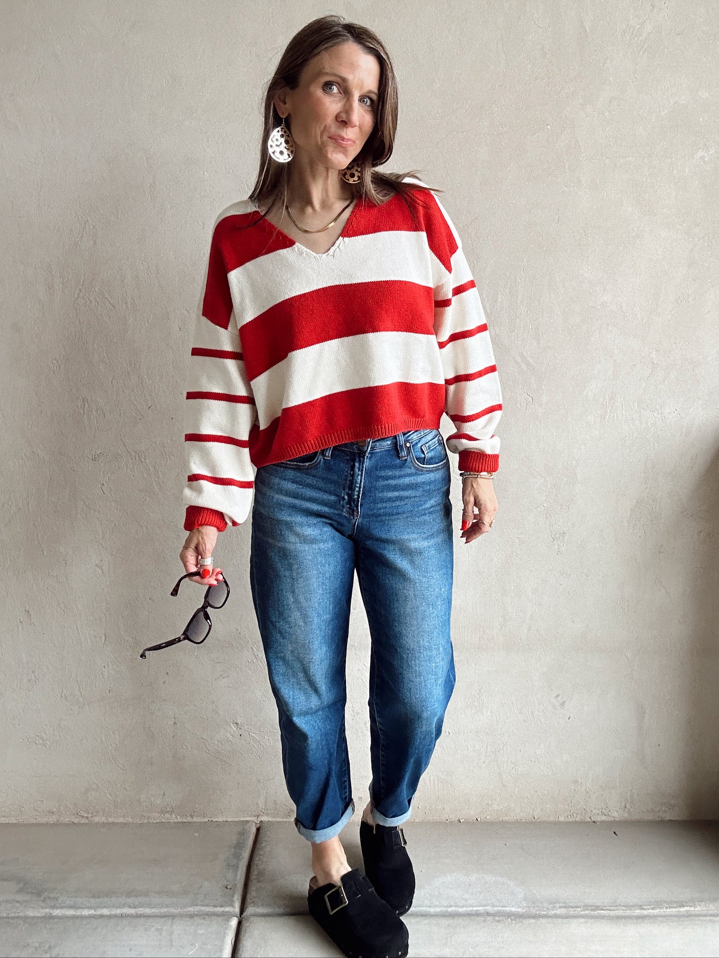 Raimie Sweater in Red & Ivory