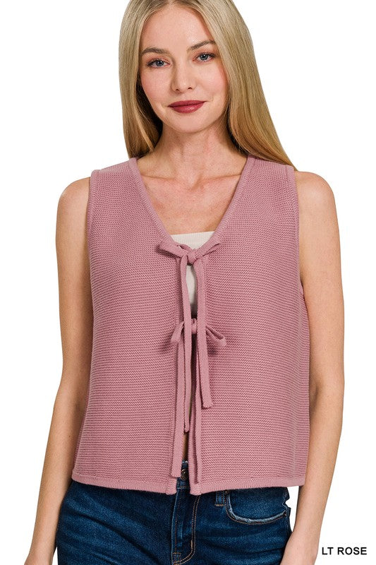 Kylie Knit Tie Vest in Light Rose