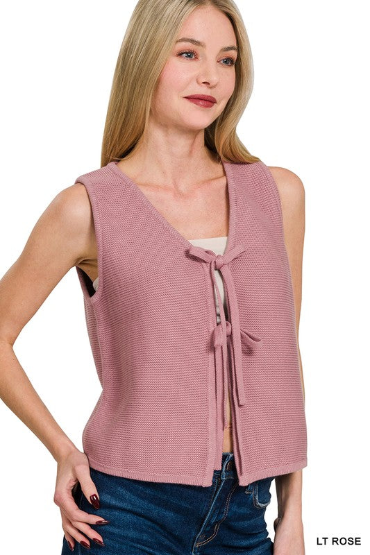 Kylie Knit Tie Vest in Light Rose