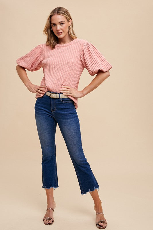 Tanya Textured Puff Sleeve Top in Rose