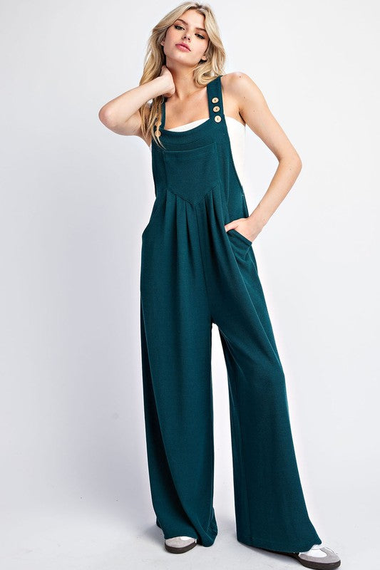 Ribbed Overalls in Dark Teal