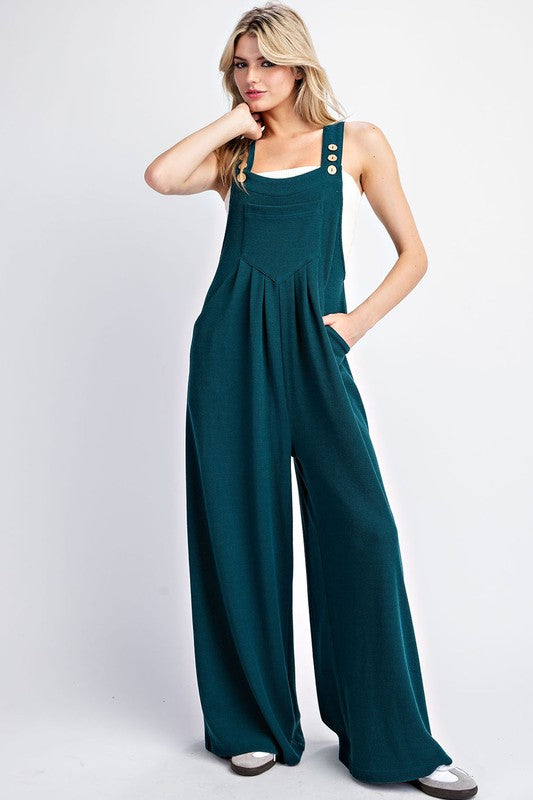 Ribbed Overalls in Dark Teal