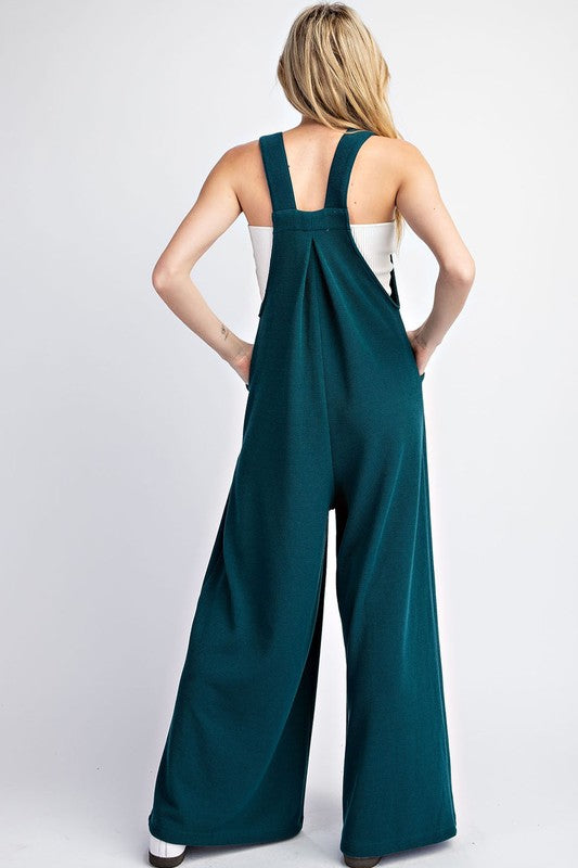 Ribbed Overalls in Dark Teal