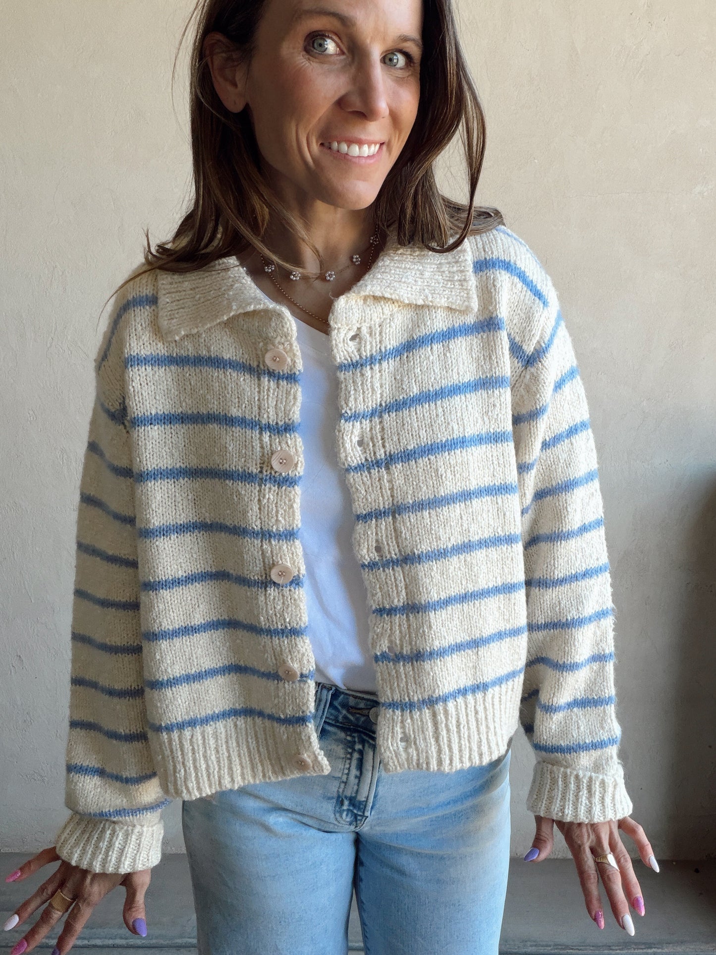Kennedy Cardigan in Light Blue & Cream