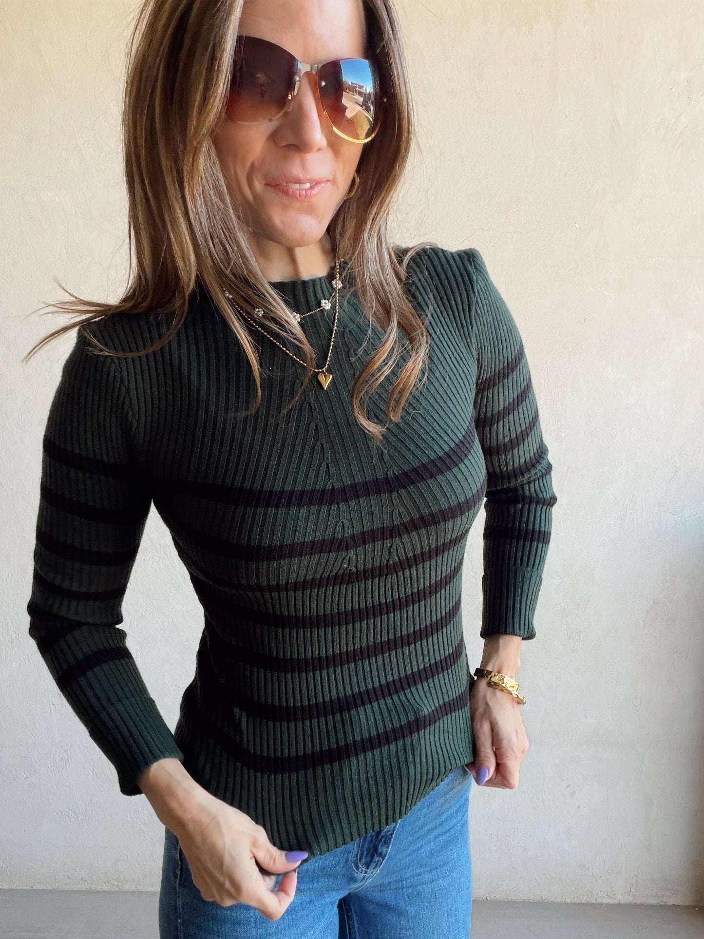 Laynie Ribbed Top in Green & Black