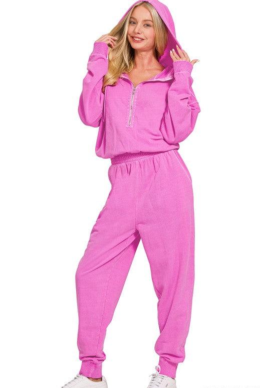 Abby Zip Up Jumpsuit in Fuchsia