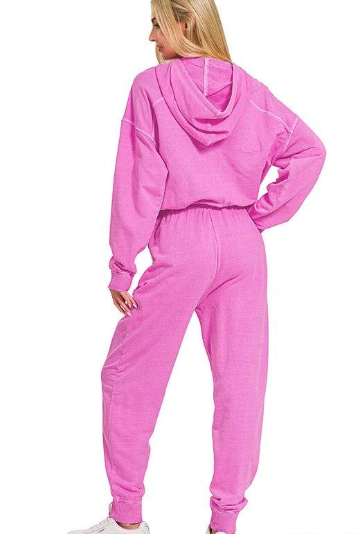 Abby Zip Up Jumpsuit in Fuchsia