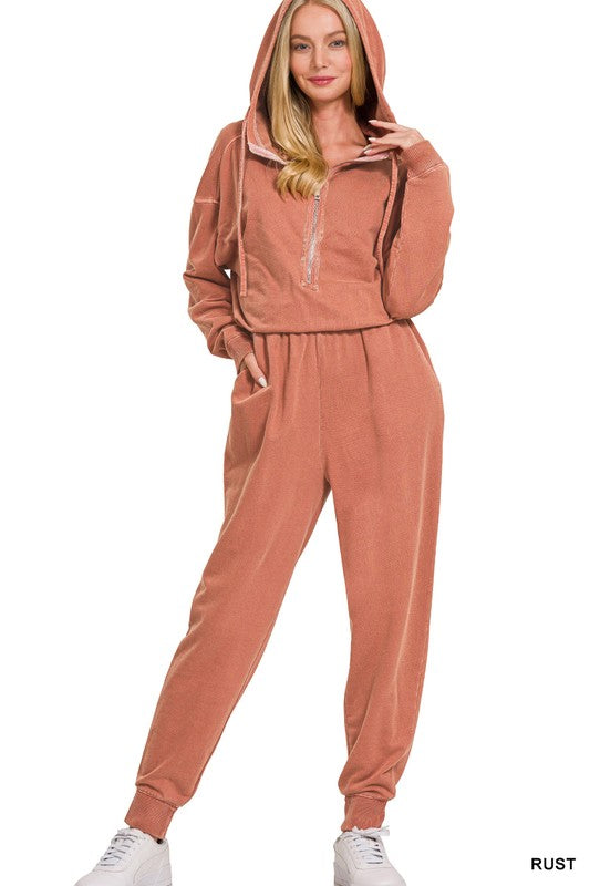 Abby Zip Up Jumpsuit in Fuchsia