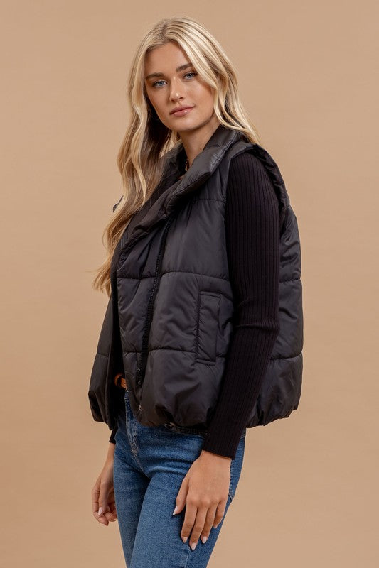 Solid Zip Up Puff Vest in Black