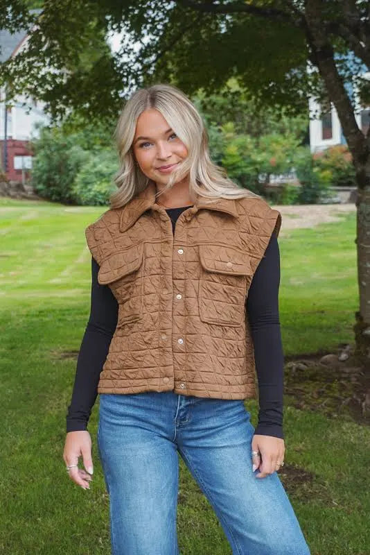 Quilted Vest in Cocoa