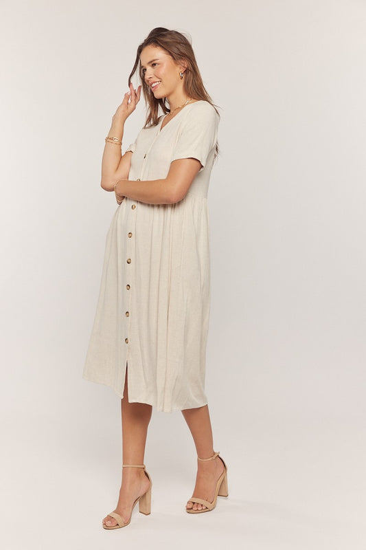 Erin Button Up Dress in Oatmeal