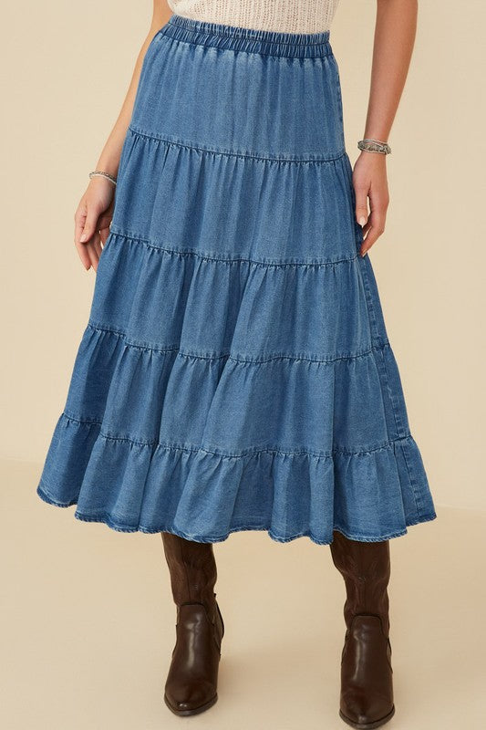 Talia Tiered Denim Maxi Skirt