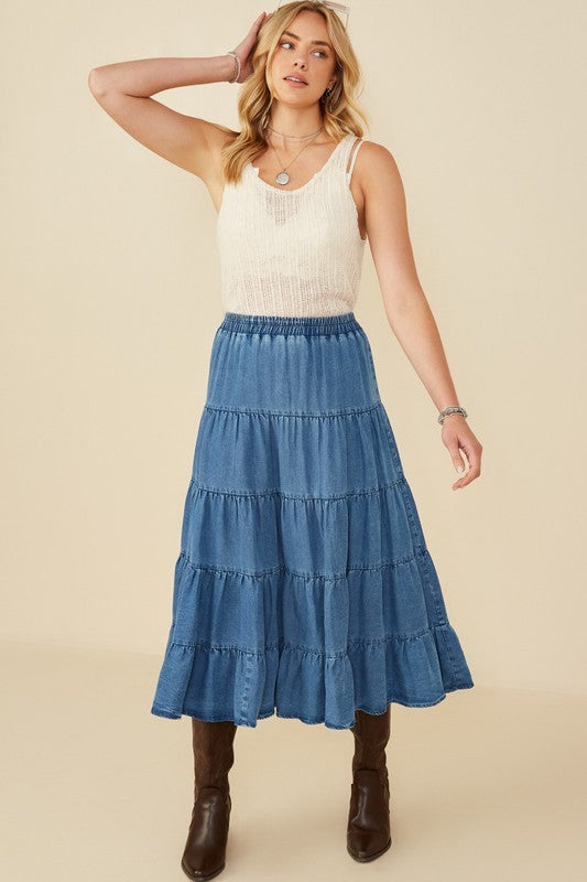 Talia Tiered Denim Maxi Skirt