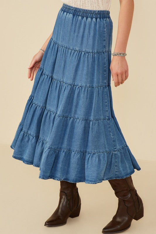 Talia Tiered Denim Maxi Skirt