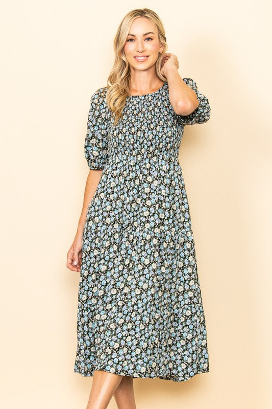 Brittney Dress in Blue Floral