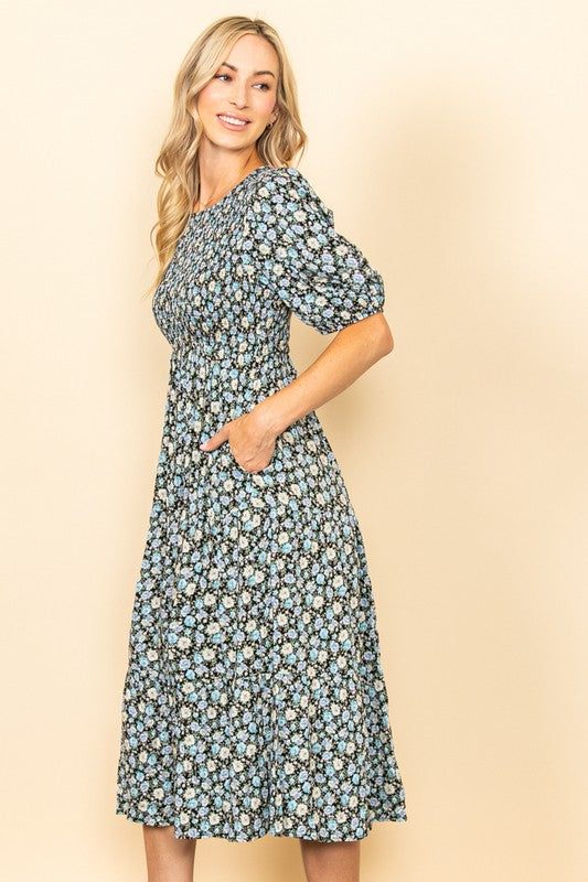 Brittney Dress in Blue Floral