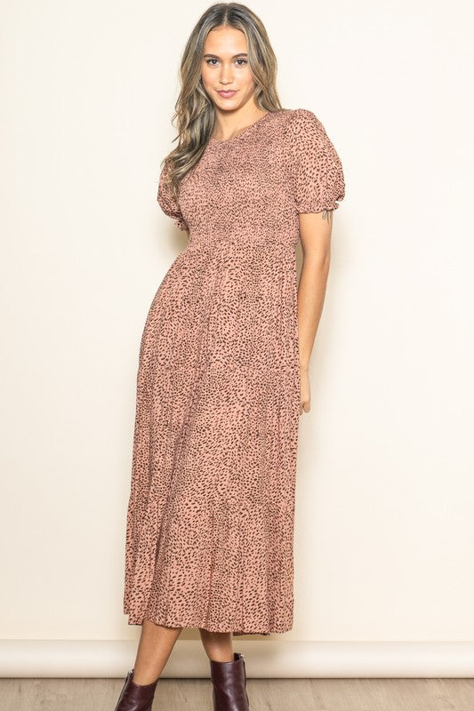 Lena Dress in Mauve Leopard