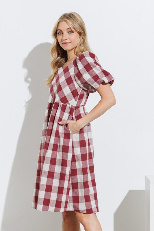 Perry Gingham Dress in Burgundy