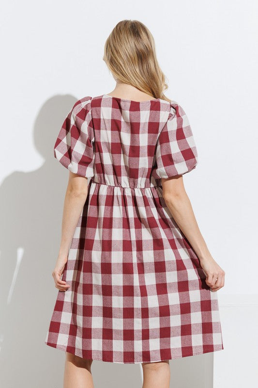 Perry Gingham Dress in Burgundy