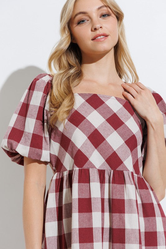 Perry Gingham Dress in Burgundy