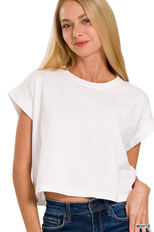 Cotton Crew Muscle Tee in White or Black