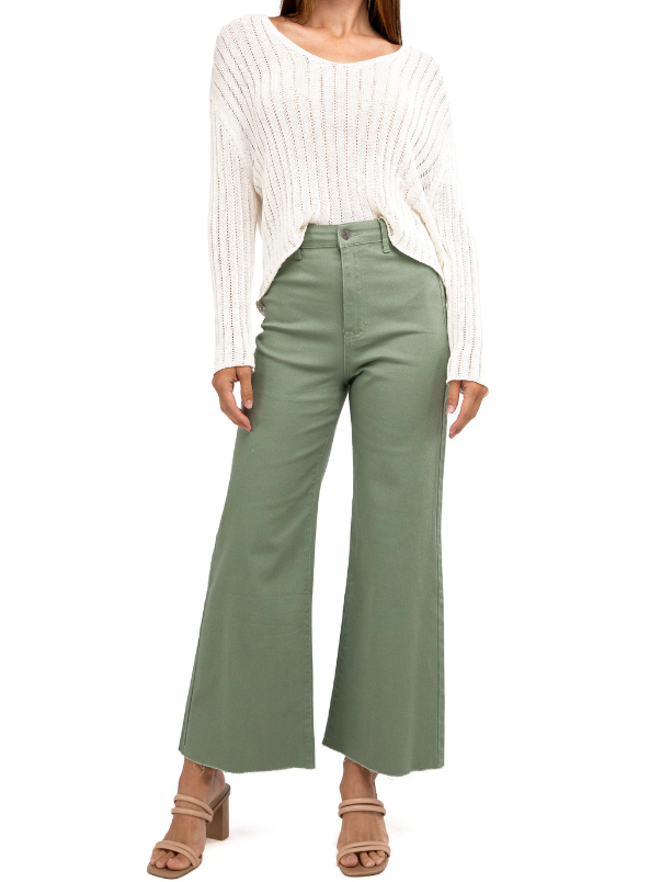 High Rise Wide Leg Cropped Jeans in Olive