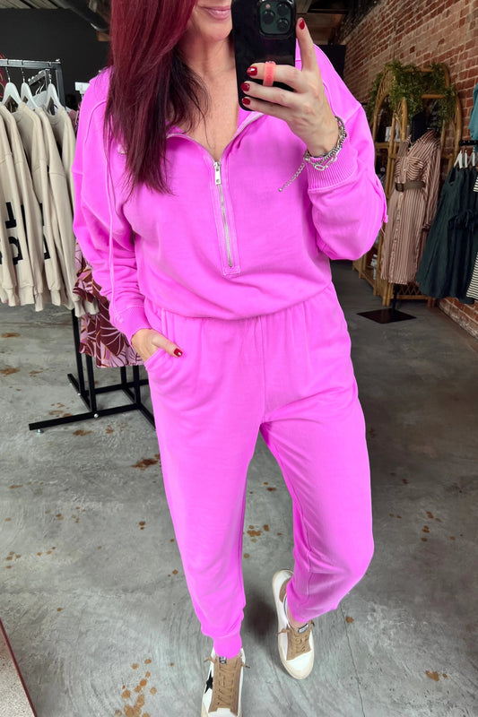 Abby Zip Up Jumpsuit in Fuchsia