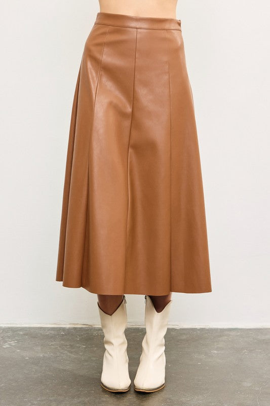 Lilly Leather Skirt in Cognac